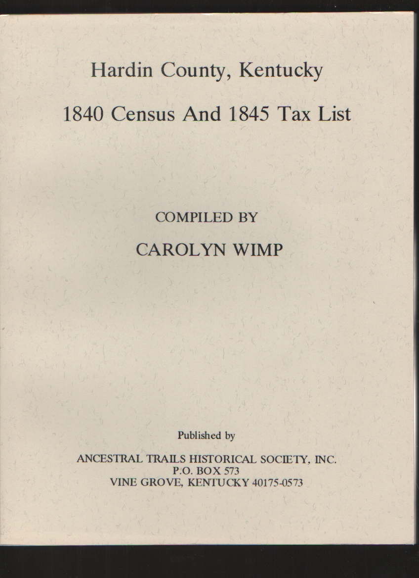 Image for Hardin County, Kentucky, 1840 Census and 1845 Tax List